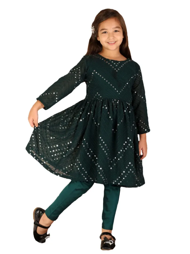 Girls Green Kurta And Churidar