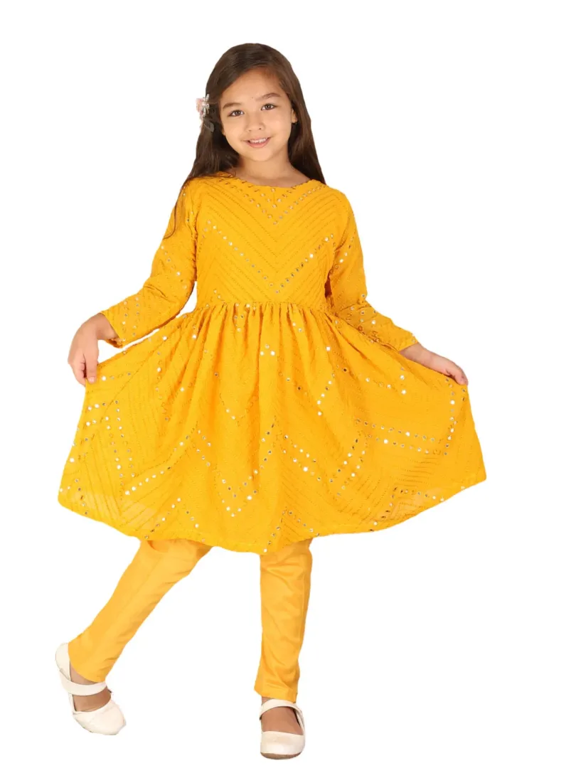 Girls Yellow Kurta And Churidar