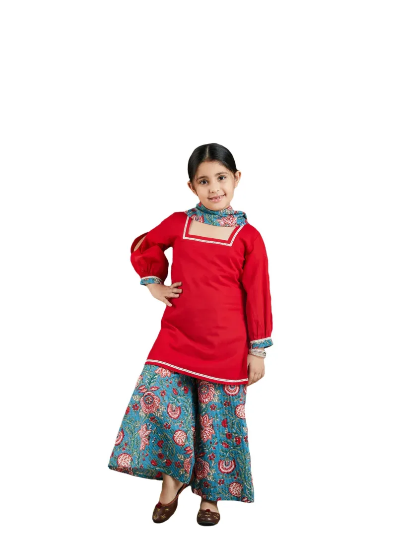 Girls Red And Blue Palazzo Set