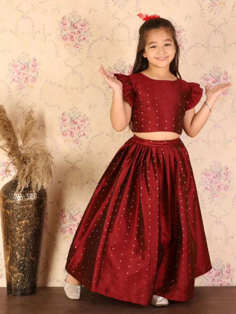 Girls Maroon Lehenga Set