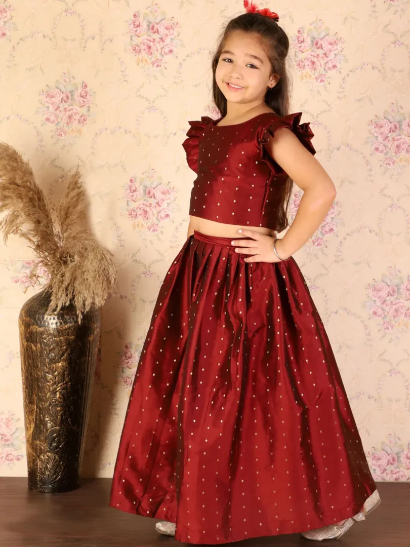 Girls Maroon Lehenga Set