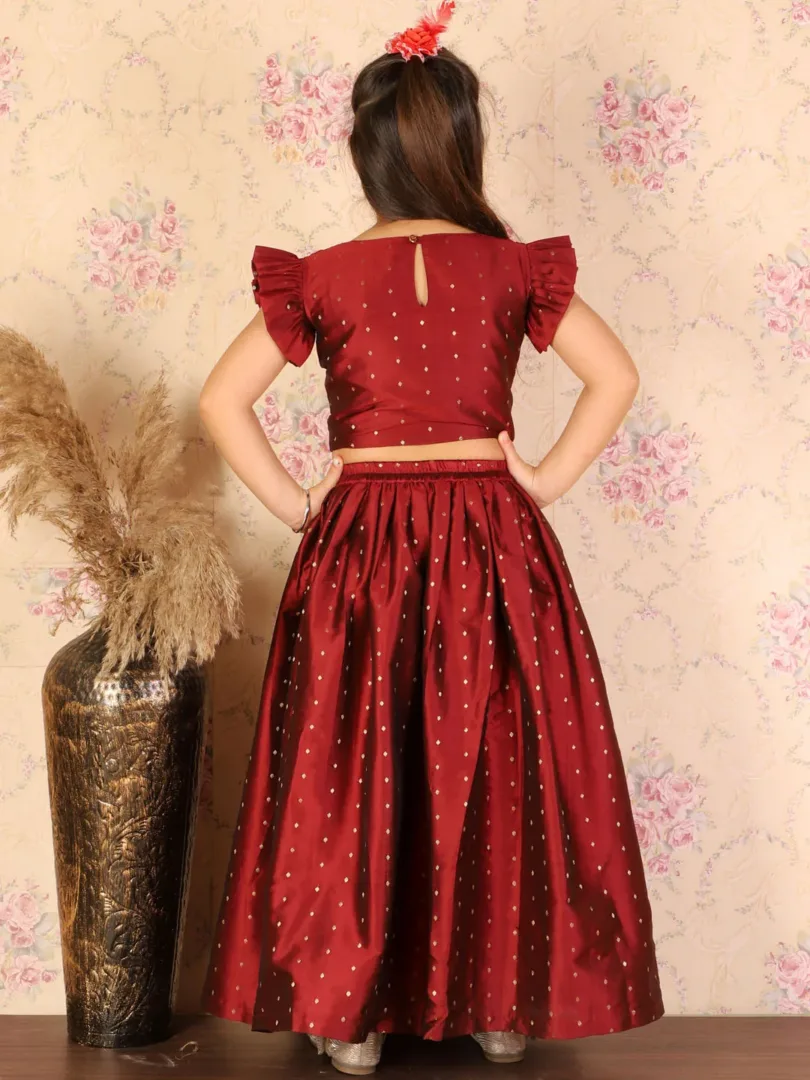 Girls Maroon Lehenga Set