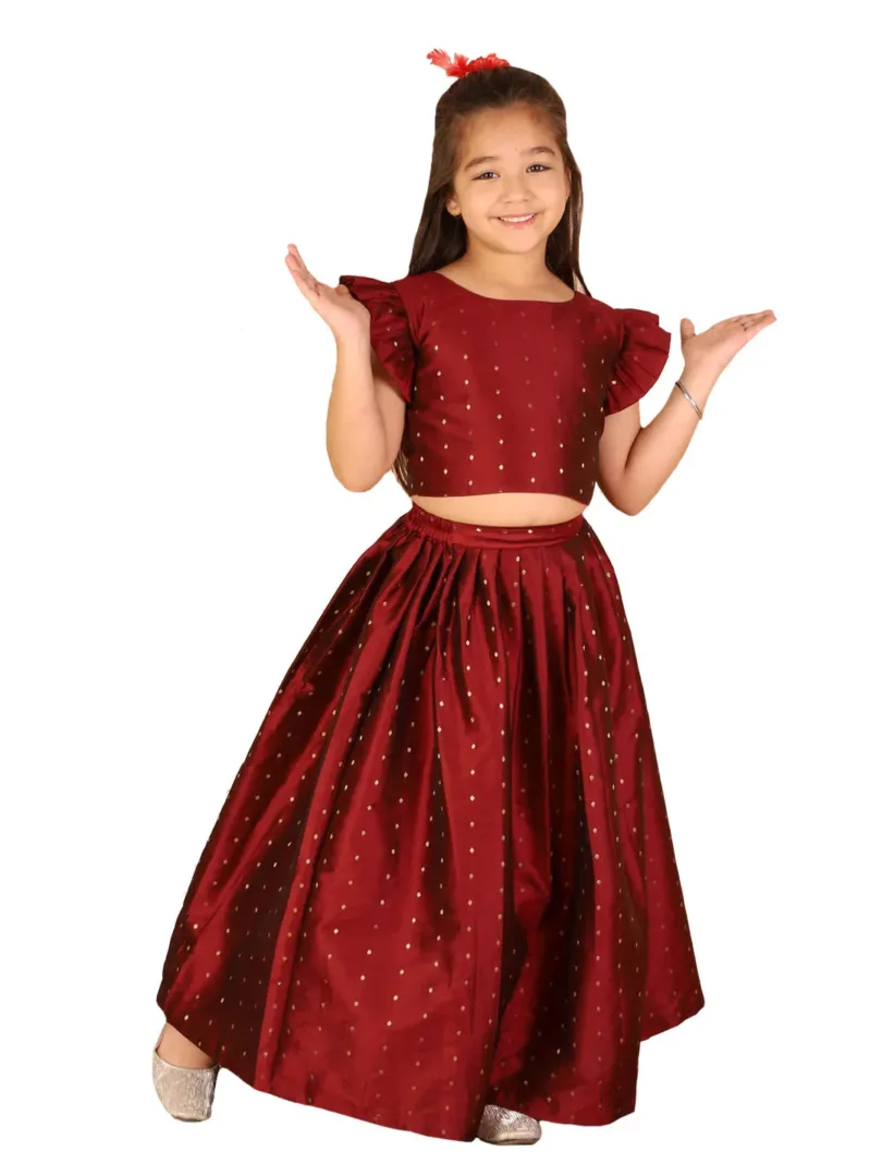 Girls Maroon Lehenga Set