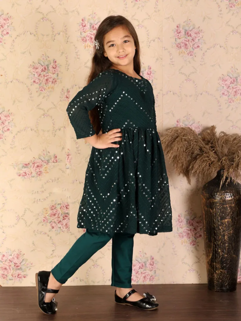 Boys' Green Kurta Pyjama Set & Girls' Green Kurta And Churidar