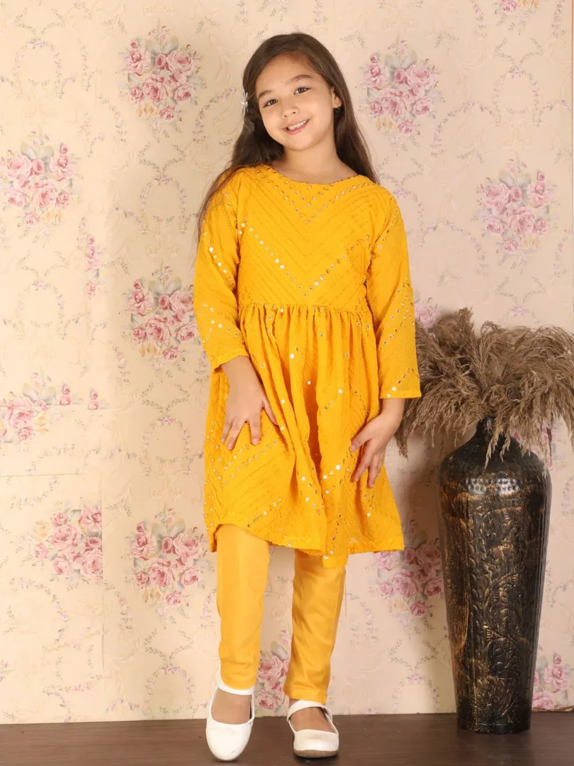 Boys' Yellow Kurta Pyjama Set & Girls' Yellow Kurta And Churidar