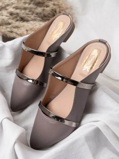 Stylish Grey Flat Mules For Women & Girls