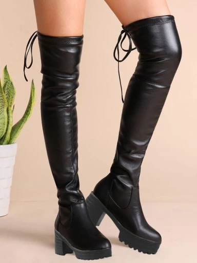 Women & Girls Black Solid Long Boots