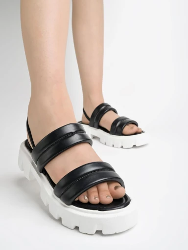 Casual Upper Double Strap Black Platform Heeled Sandals For Women & Girls