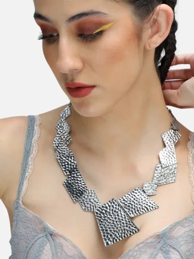 Silver Plated Party Designer Stone Necklace For Women