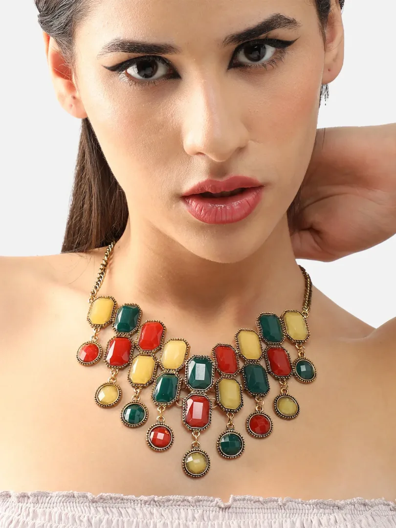 Gold Plated Party Designer Stone Necklace For Women