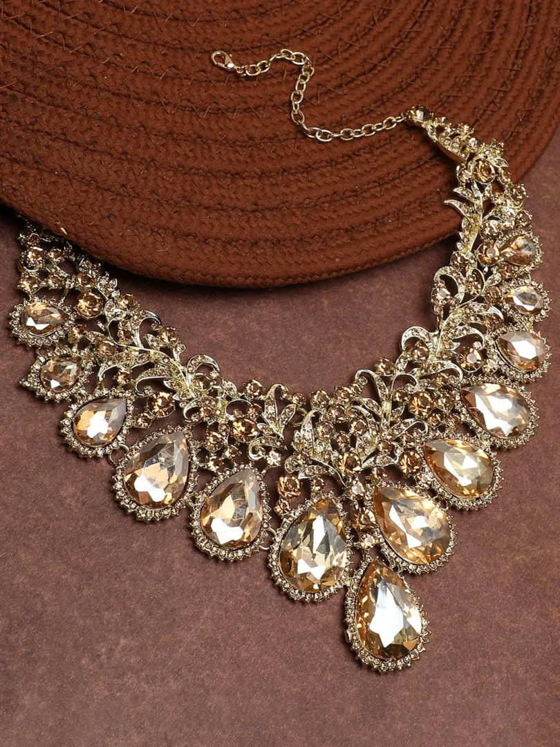 Gold Plated Designer Stone Party Necklace For Women