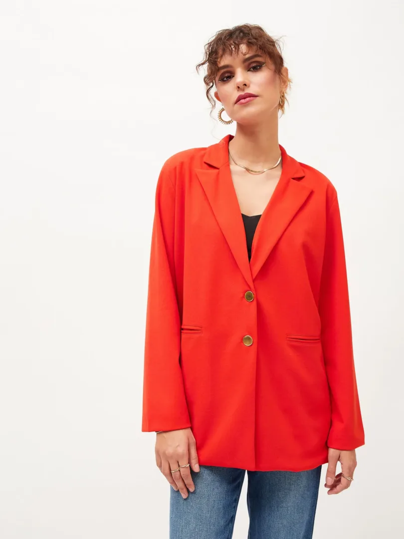 Women Orange Notch Collar Blazer