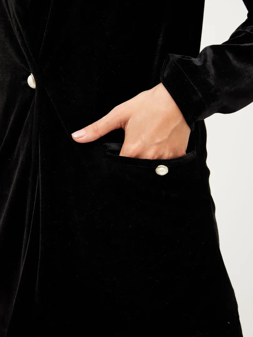 Women Black Velvet Shawl Collar Blazer