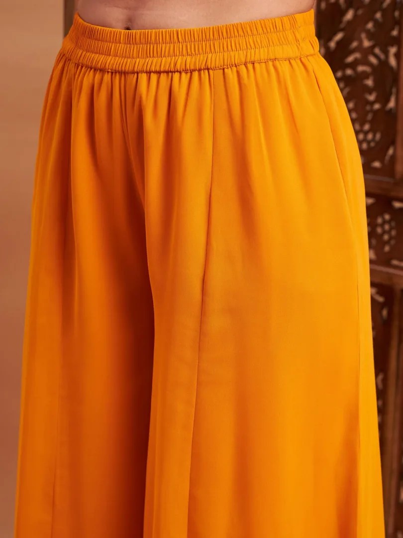 Women Mustard Mukaish Top With Sharara Pants