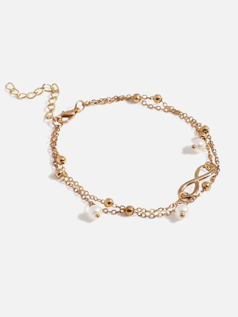 2 Piece Gold Plated Casual Pearls Anklet For Women
