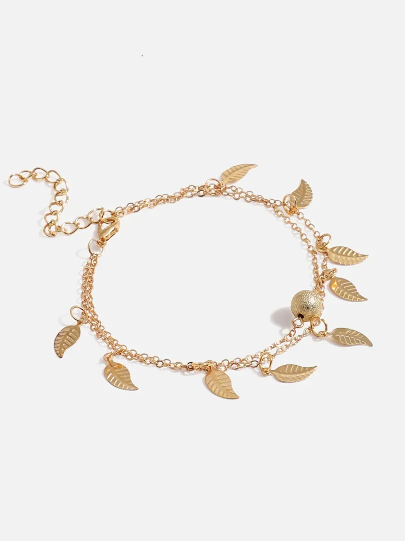 2 Piece Gold Plated Casual Pearls Anklet For Women
