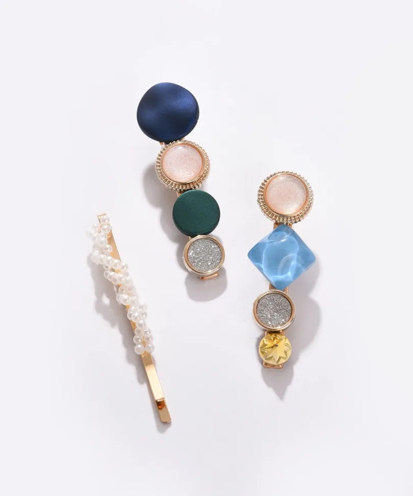 Pack of 3 Gold Plated Designer Stone Hair Pin