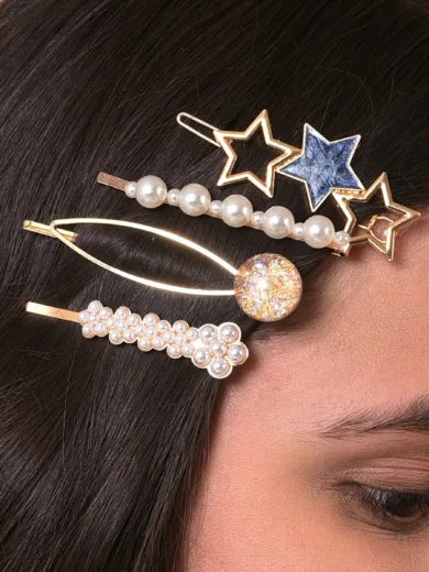 Pack of 7 Gold Plated Designer Stone Pearl Hair Pin