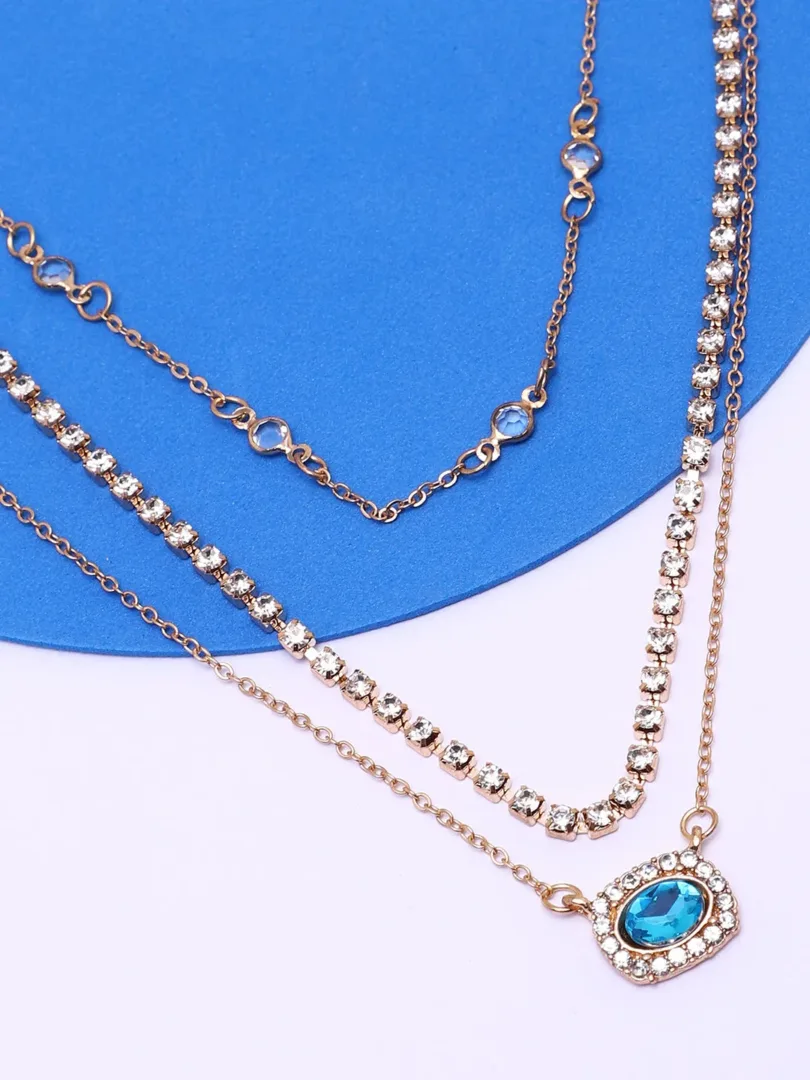 Gold Plated Casual Designer Stone Layered Necklace For Women