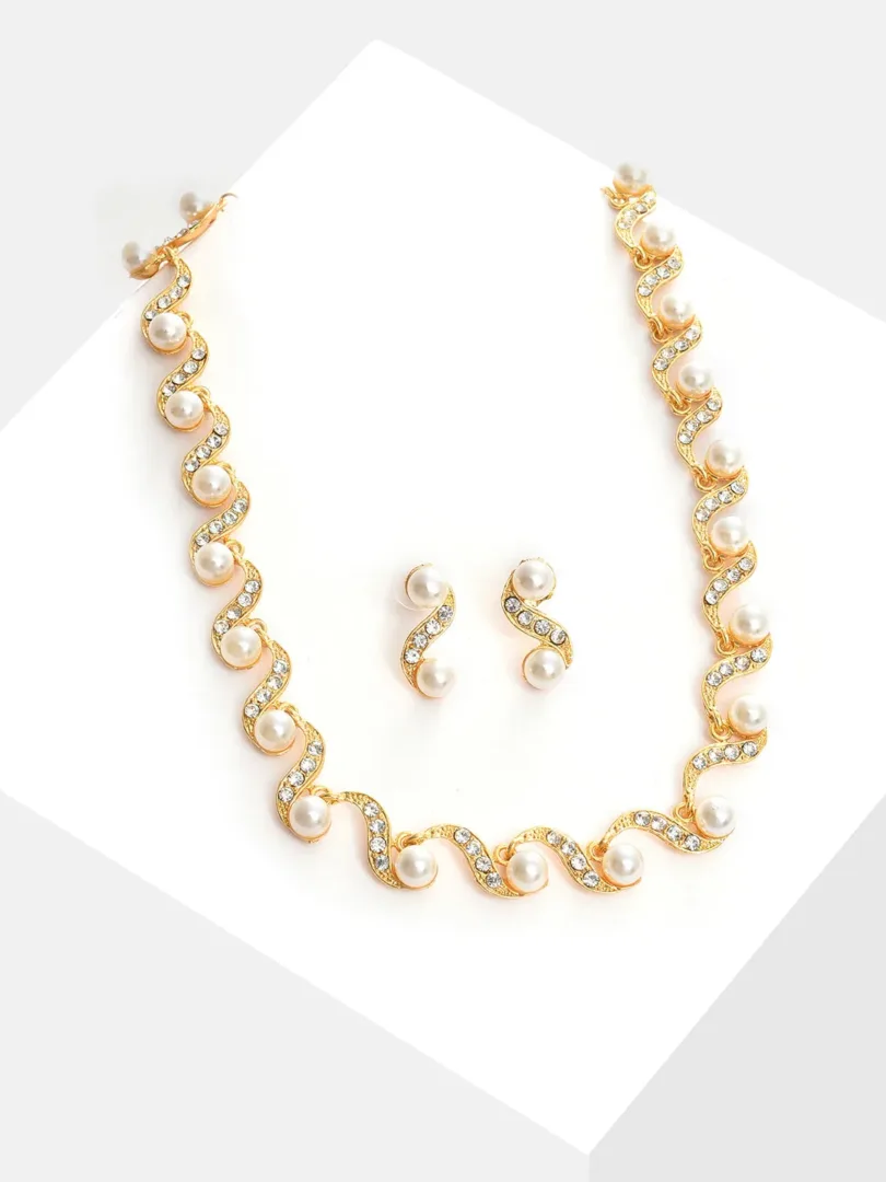 Gold Plated Pearl Necklace and Earring Set Jewellery Set