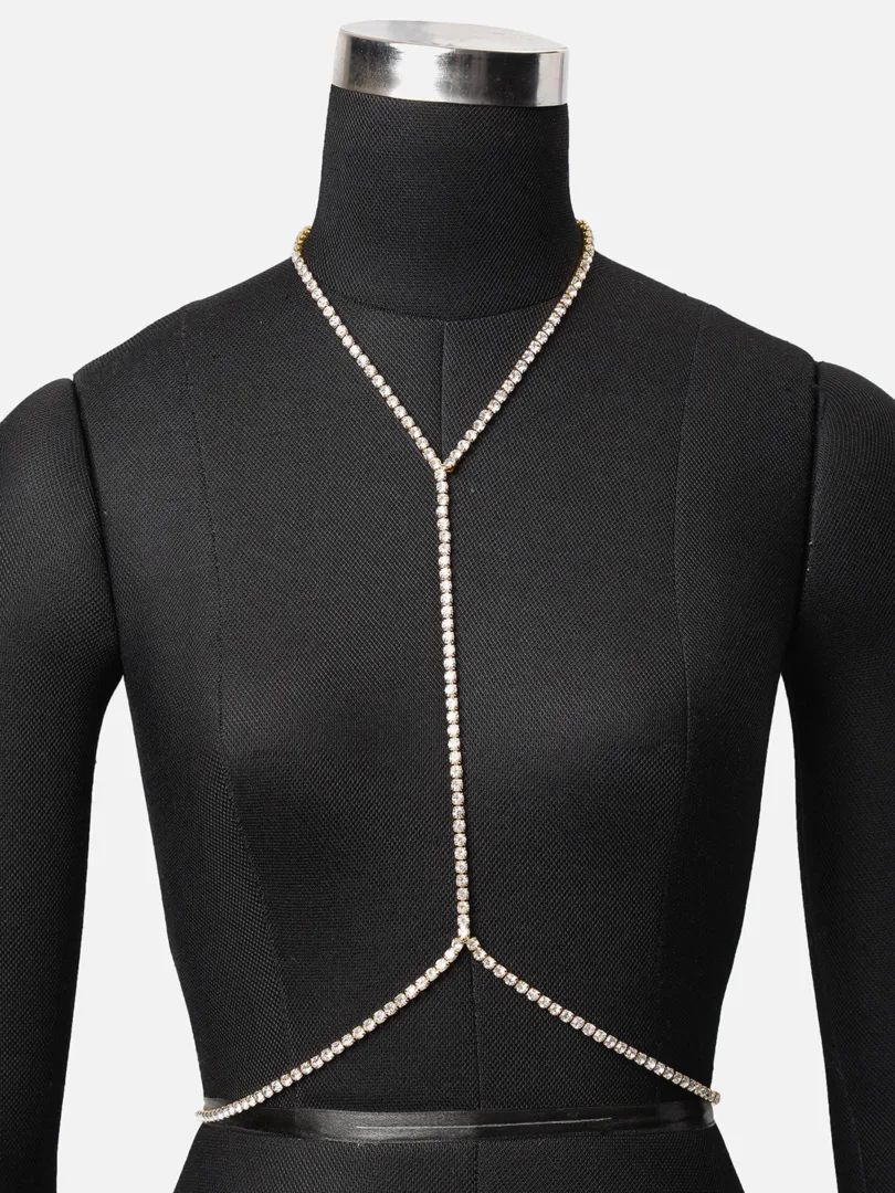 SOHI Silver plated sexy women body chain | Adjustable body bra chain for women | Multi layered Harness body chain necklace | Fancy, stylish embellished designer body chain | jewellery for women & girl