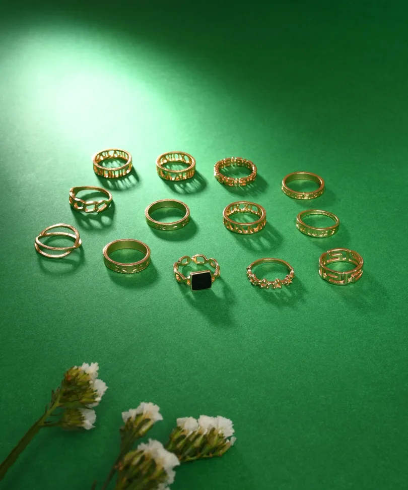 Pack of 13 Gold Plated Designer Stone Ring