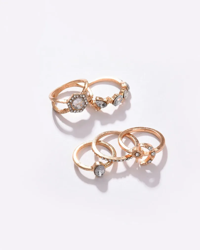 Pack of 5 Gold Plated Designer Stone Ring