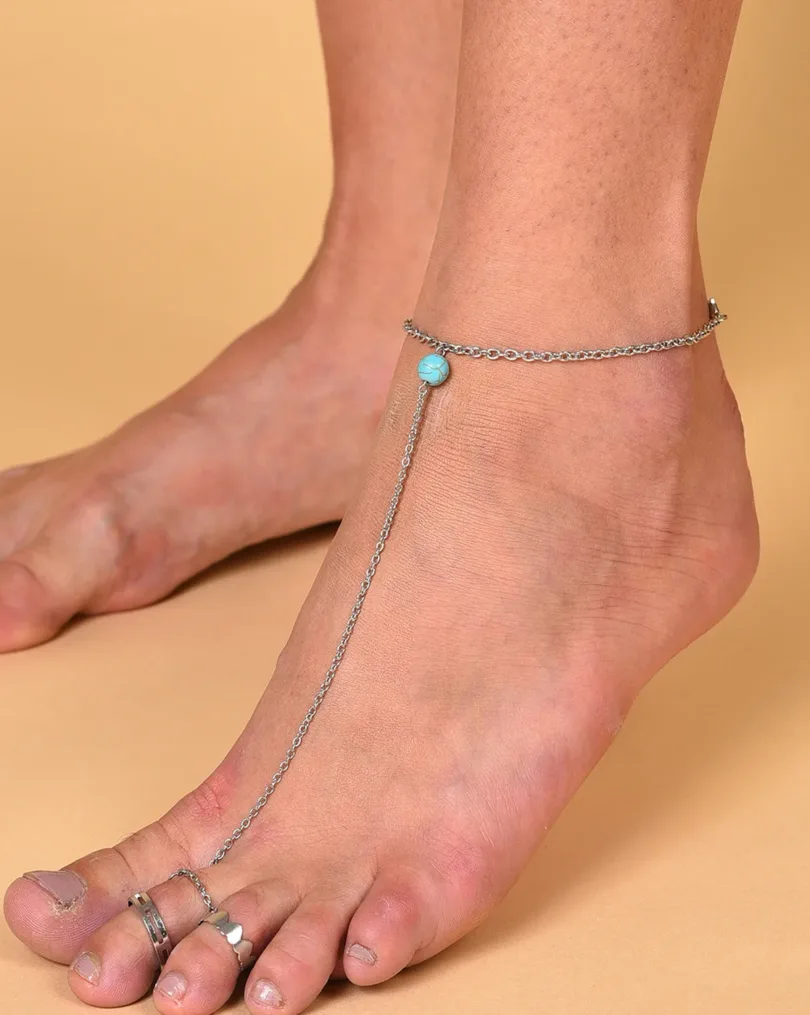 Silver Plated Designer Stone Anklet