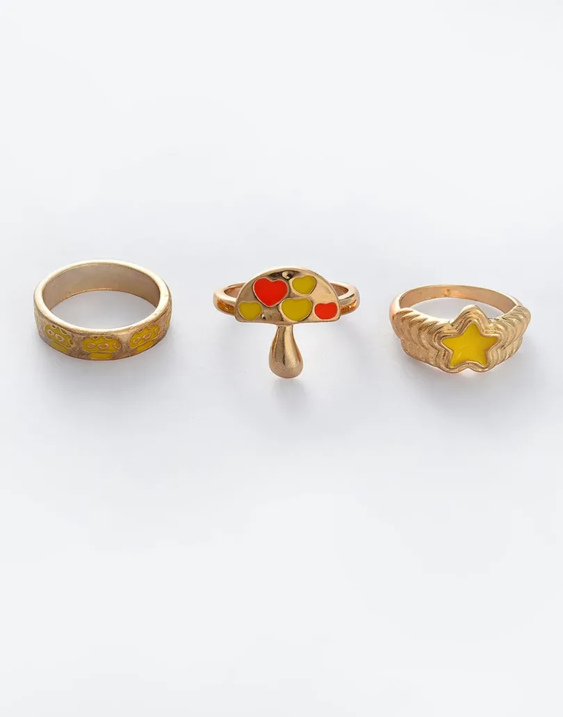 Pack of 7 Gold Plated Beaded Designer Ring