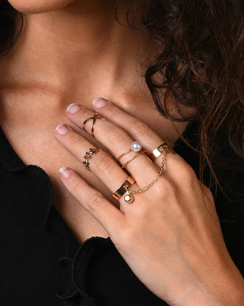 Gold Plated Pearl and Designer Stone Ring