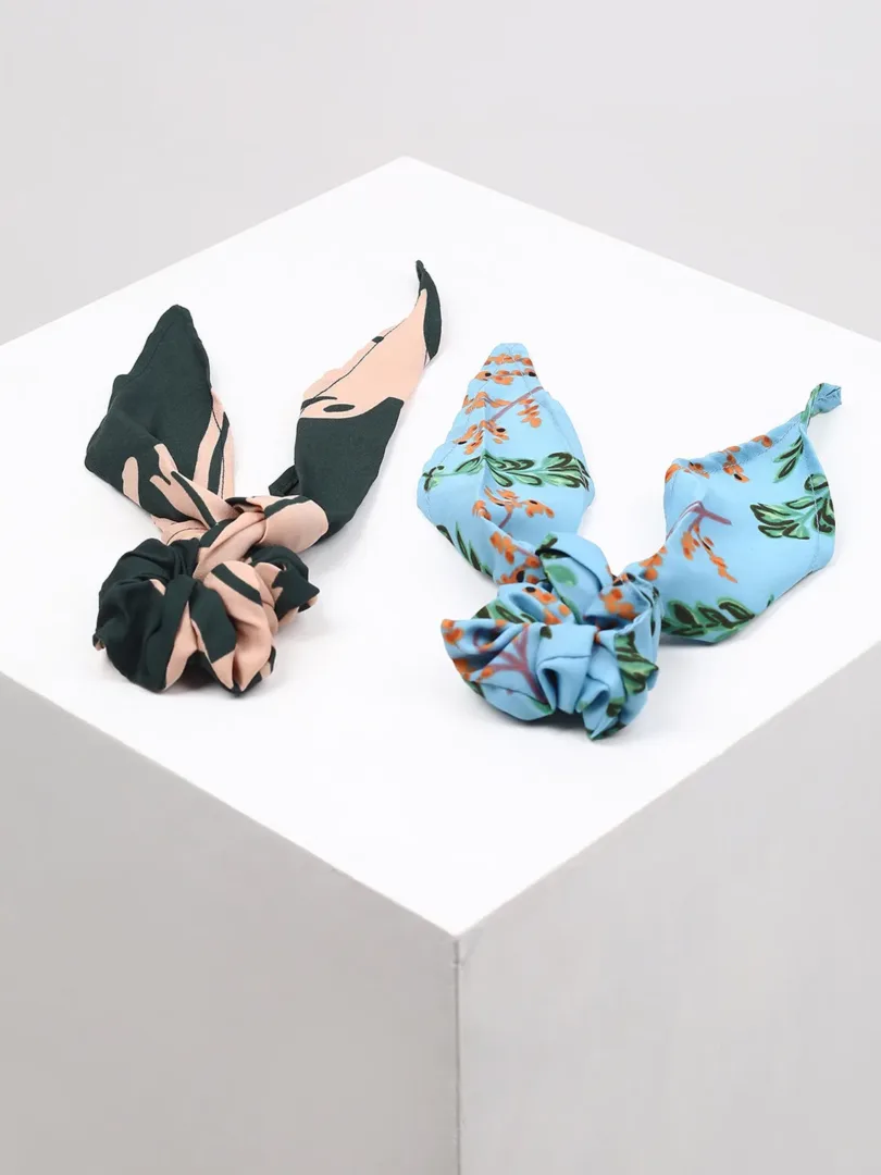 Pack of 2 Floral Printed Scarf Scrunchies