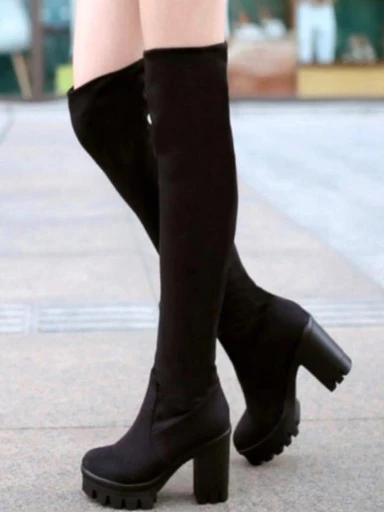 Women & Girls Black Solid Long Boots