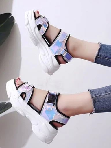 Velcro Style Silver Sandal For Women & Girls
