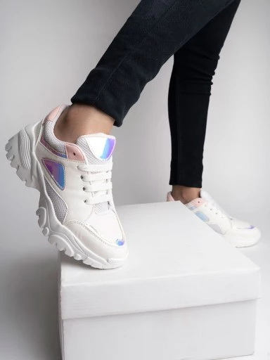 Women White Colourblocked Walking Shoes