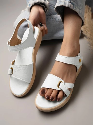 Comfortable Ankle Strap White Sandals For Women & Girls