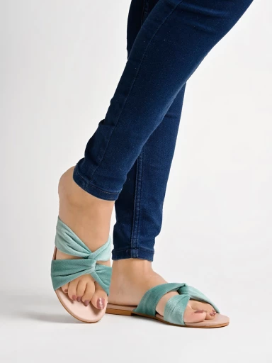 Cross Strap Suede Green Flats For Women & Girls