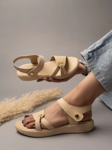 Comfortable Ankle Strap Cream Sandals For Women & Girls