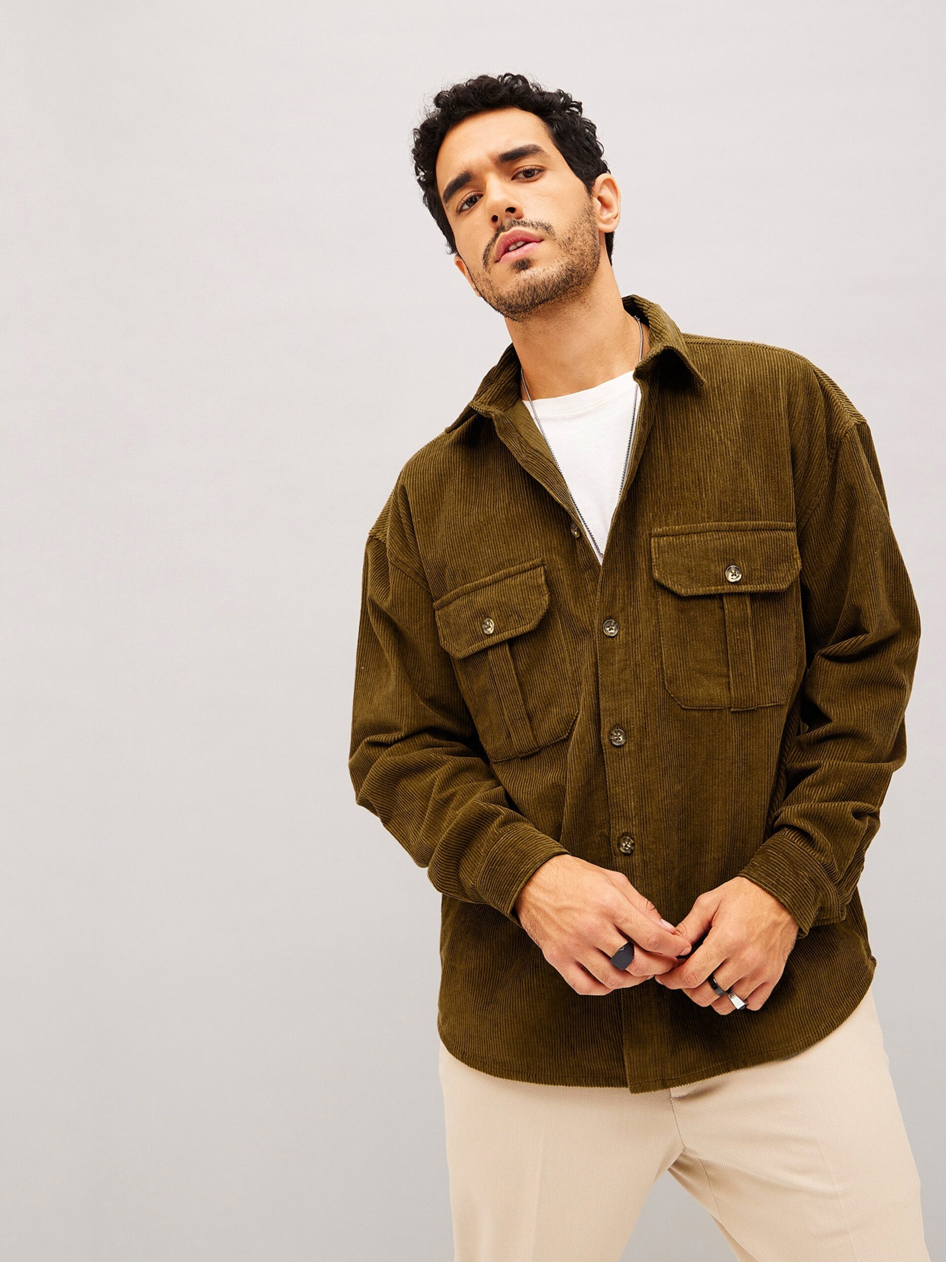 Buy Now Men Brown Corduroy Oversized Shacket | Best Online Shopping for ...