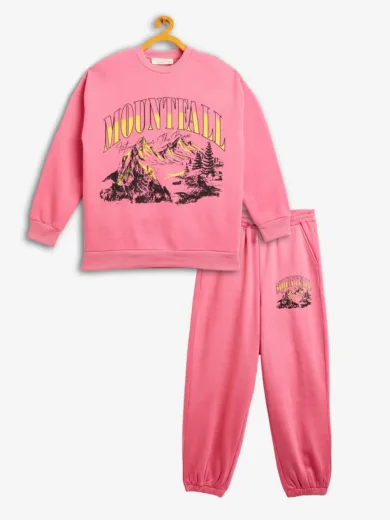 Girls Pink Mountain Oversized Sweatshirt With Joggers