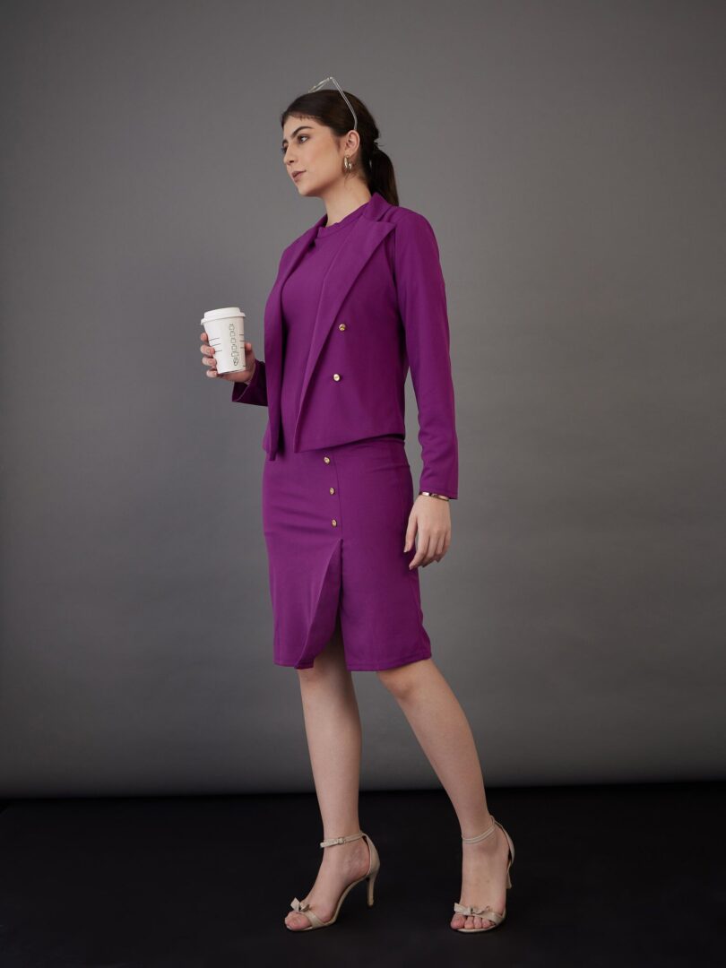 Women Purple Notch Collar Single-Breasted Blazer