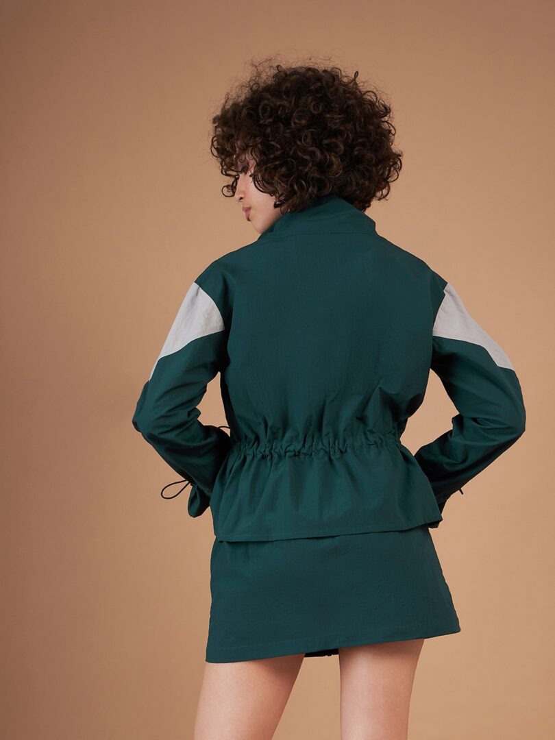 Women Green ColourBlock Parachute Varsity Jacket