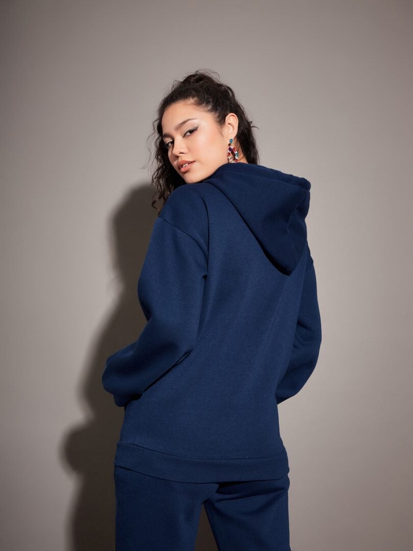 Women Navy Fleece Oversized Hoodie