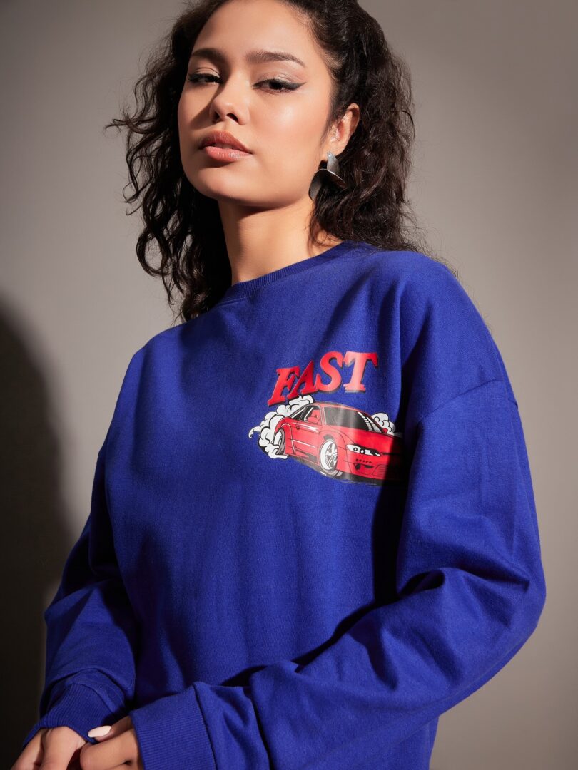 Women Royal Blue GOING NOWHERE Oversized Sweatshirt