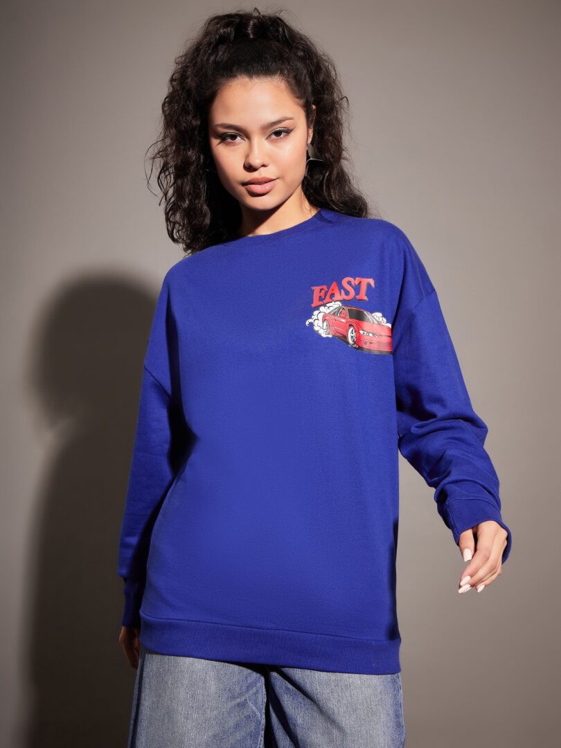 Women Royal Blue GOING NOWHERE Oversized Sweatshirt