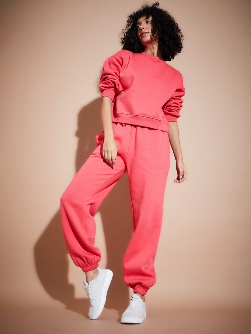 Women Pink Premium Fleece Oversized Sweatshirt