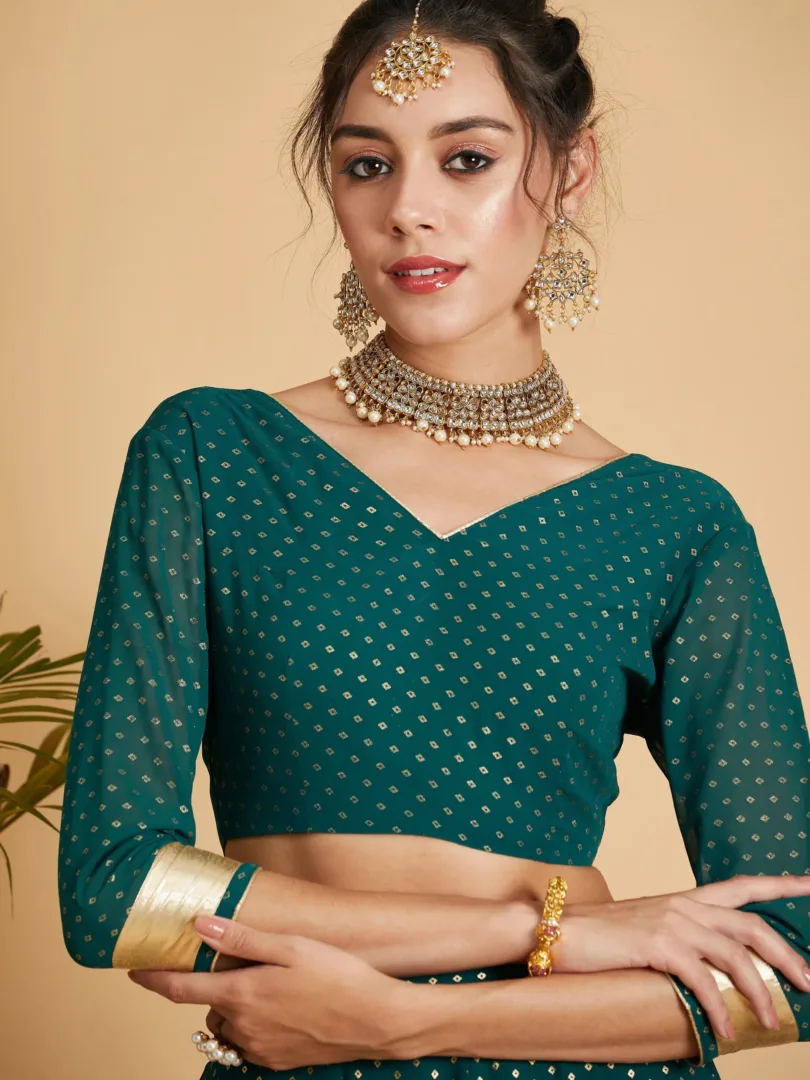 Women Emerald Dot Foil Print Anarkali Skirt With Crop Top