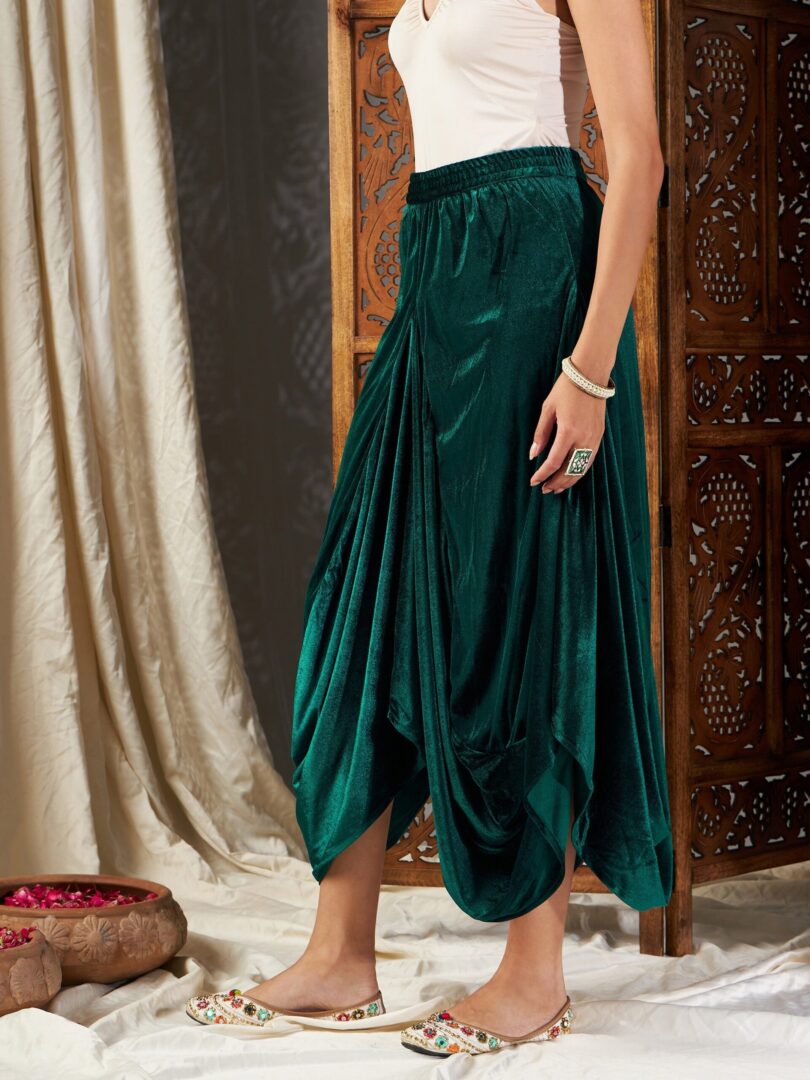 Women Green Velvet Dhoti Skirt