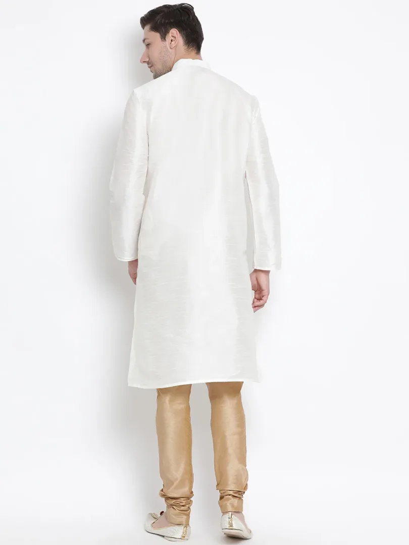 Men's White Silk Blend Kurta Pyjama Set