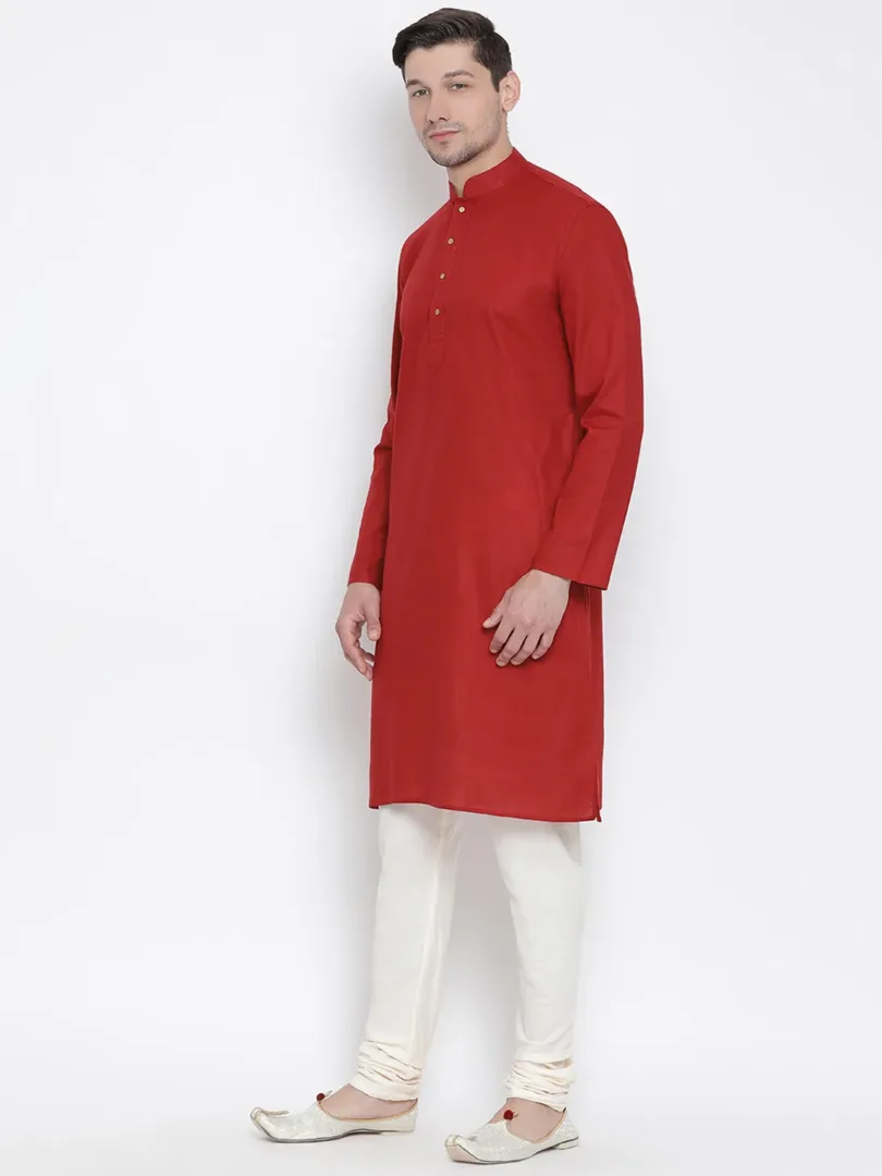 Men's Maroon Cotton Linen Blend Kurta Pyjama Set
