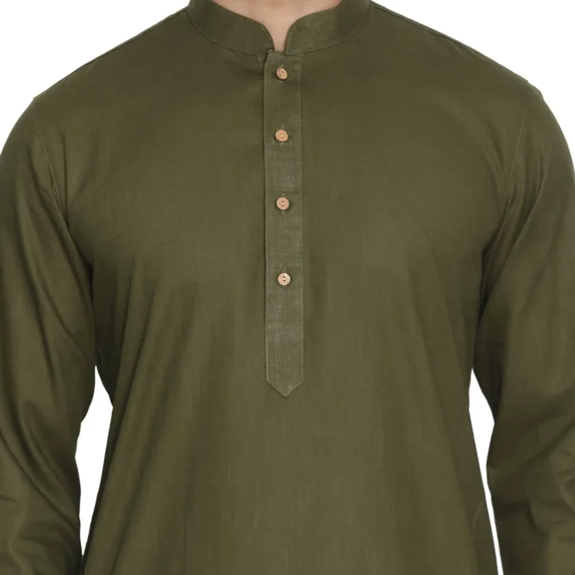 Men's Green Cotton Linen Blend Kurta Pyjama Set
